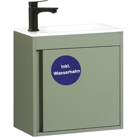 Kometmöbel Waschbecken mit Unterschrank 50cm hängend Gäste-WC Waschtisch 50 cm (Grün 50cm, Mit Wasserhahn Schwarz) (1/5)