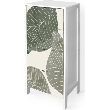 Lupia - Cassettiera Mobile Italy, Stile Minimal in Legno, 4 Cassetti, Stampa FOGLIAME-B, Adatta a Ogni Stanza, 39x29xH78 cm, organizer Colore Bianco decorato (1/4)