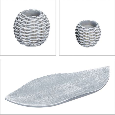 Set di 3 portacandele decorativi eleganti 30 x 15 x 10 cm per tavolo soggiorno atmosfera accogliente in metallo beige 130008193