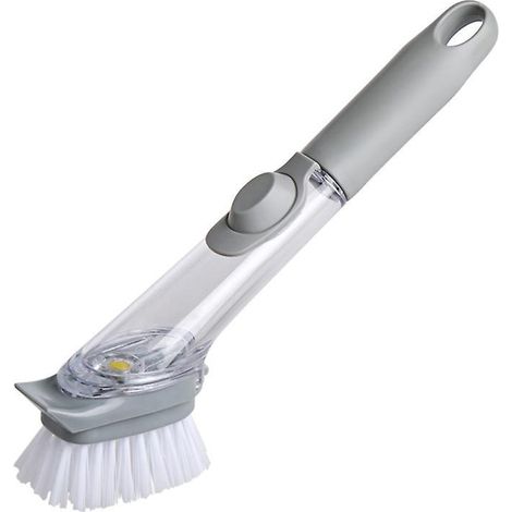 blanc Brosse Vaisselle Distributrice De Savon Avec Manche, Brosse De Nettoyage Pour Vaisselle (1/5)