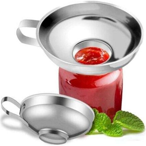 Entonnoir Cuisine Inox, Inoxydable Acier Entonnoir Large Ouverture En Métal Avec Poignée Pour Transfert Huile Liquide Confiture Alimentaire, Funnel Argent, Petit Et Grand (1/4)