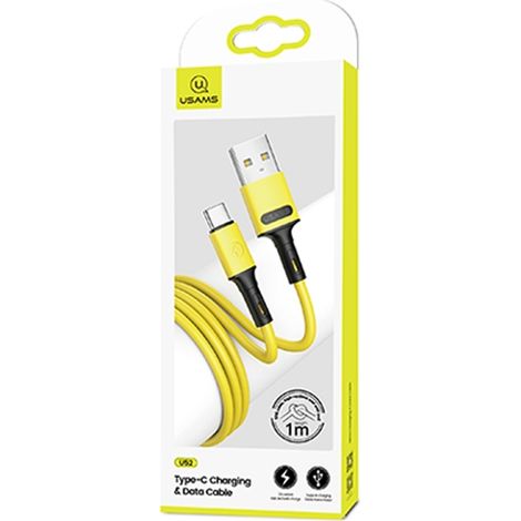 Cavo USB-C USAMS da 1 m per ricarica rapida, colore giallo.
