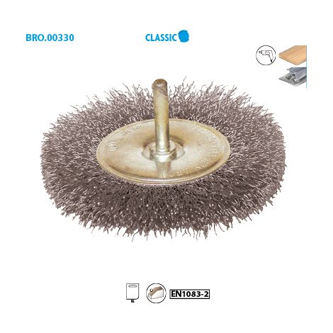 Spazzola circolare su albero in filo d'acciaio ondulato per la sverniciatura di legno/metallo duro - D.100 mm - Q.6 mm - Spessore 12 mm - LEMAN - 330.100V (1/2)