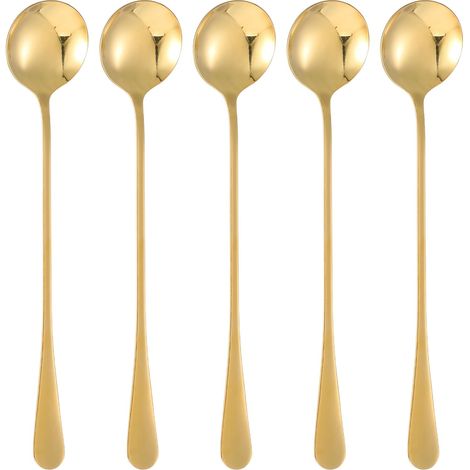 Lot de 5 Cuillère,Acier inoxydable,Doré,19,5 cm,Café,Glace,Dessert (1/5)