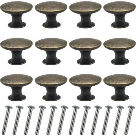 12pcs Boutons de Tiroirs Vintage 30mm, Poignées Ronde en Bronze pour Armoire et Table de Chevet (1/4)