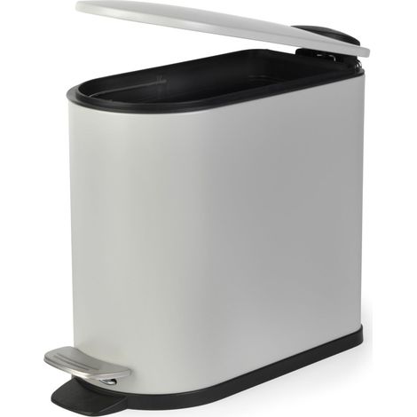 Beldray Pattumiera a pedale per bagno, 5 litri, coperchio con chiusura ammortizzata, pattumiera sanitaria a forma di D, per camera da letto, ufficio, cucina, finitura verniciata a polvere, salvaspazio (1/4)