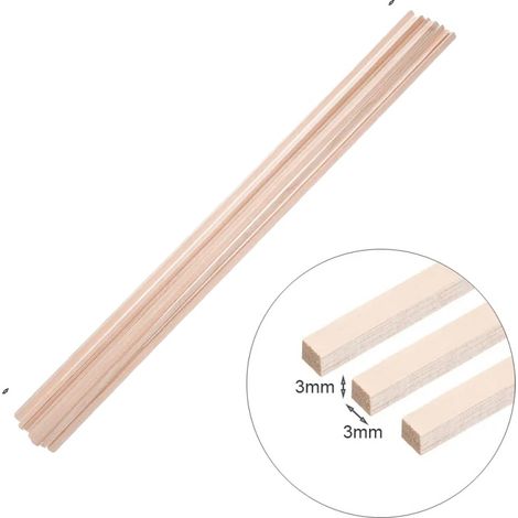 Tiras de madera de balsa ligeras y versátiles para manualidades, 3x3x300 mm, 20 unidades. (1/2)