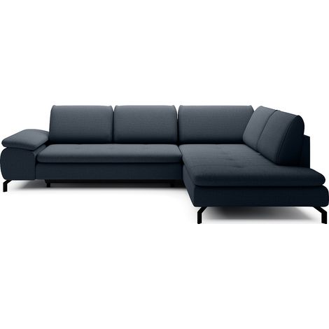 Grand canapé d'angle droit convertible en tissu texturé bleu ARCHIBALD (1/3)