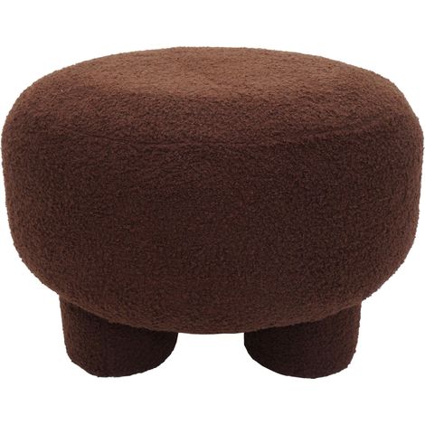 Puf HHG-942, puf otomano, puf tapizado, tejido bouclé (200 g/m²) 55 cm, marrón oscuro
