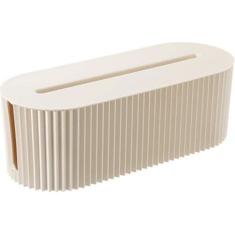 Organizzatore di cavi bianco, gestione dei cavi per evitare il disordine, opzioni di stoccaggio per prese multiple, adattatori e cavi, sicuro per bambini e animali domestici. (1/5)