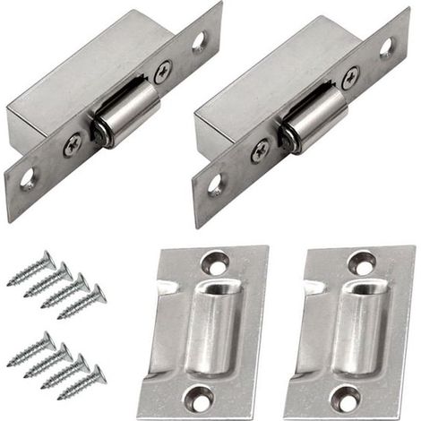 Boucle de serrure de porte - 2 pièces - Accessoires de maison - Boucle de porte d'armoire - Acier inoxydable - Accessoires - Serrure à ressort - Verrou de porte de meuble à bille - Avec vis - Interrup (1/5)