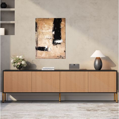 Mobile TV 179x35x53,5 cm nero e naturale con vani contenitore FloraGrace (1/5)