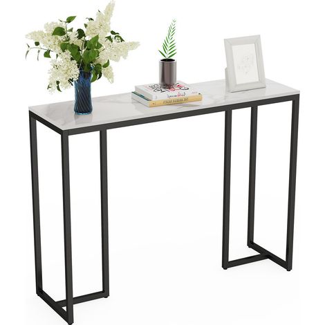 Unho – Table console en pierre frittée blanche scandinave – Dimensions 100x30x78,5 cm – Résistante aux rayures et aux températures élevées – Pour salon et entrée (1/5)