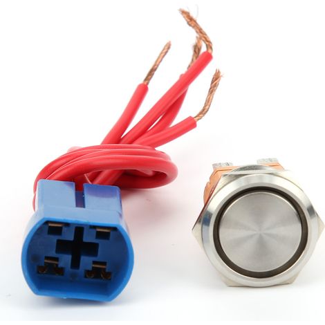 Interrupteur à bouton-poussoir 22 mm AC250V 20A, tête plate, en métal, avec support à 4 broches et réarmement automatique. (1/5)