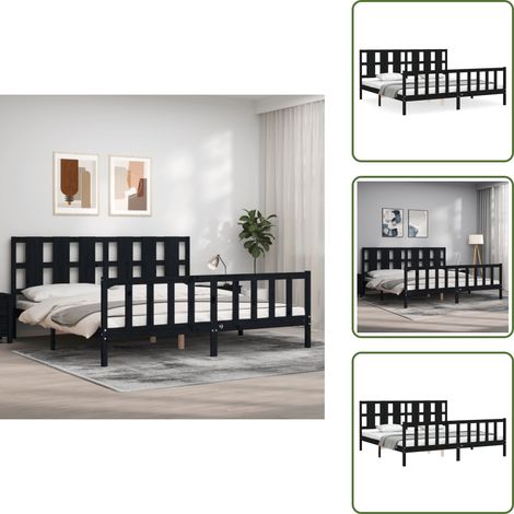 Massivholzbett mit Kopfteil Schwarz 200x200 cm - Holzbett - Massivholzbette - Kiefernbett - Boxspringbetten - Doppelbett (1/5)