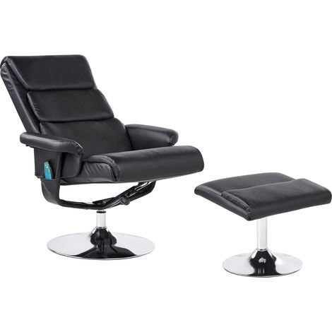 Massage Chair LEGEND with Footstool Faux Leather Black