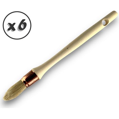 Lot de 6 pinceaux de pouce à rechampir Brosse ronde en soie blanche Ø 19 mm Idéal peinture rénovation volets moulures plinthes angles persiennes Manche bois brut Kibros 371D190x6 (1/5)
