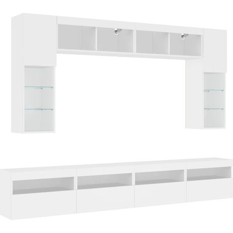 Vidaxl – Ensemble de meubles TV muraux 8 pcs – Bois d'ingénierie blanc – Lumières LED RVB – Grand espace de rangement – Design mural