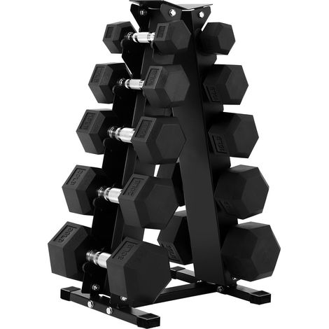 Support haltères 5 niveaux – grand capacité, base antidérapante, revêtement anti-rouille – Parfait pour haltères hexagonaux, accessoires musculation – Rangement cinq couches (1/5)