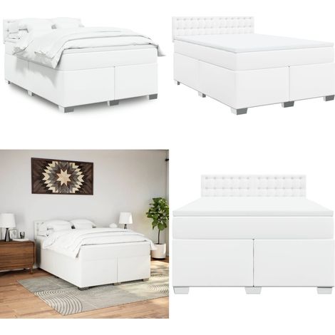 Sommier à lattes de lit avec matelas Blanc 160x200cm Similicuir - Matelas à ressorts ensachés - Sommier blanc (1/5)