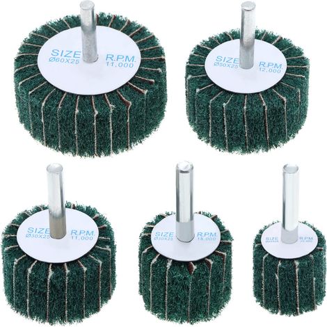 5pcs Tampon de Ponçage à Lamelles en Polaire Grossière 120 Grain 6mm Disque de Ponçage en Fibre de Nylon Tampon à Récurer Abrasif pour Outil Rotatif 25/30/40/50/60mm, Vert (1/5)