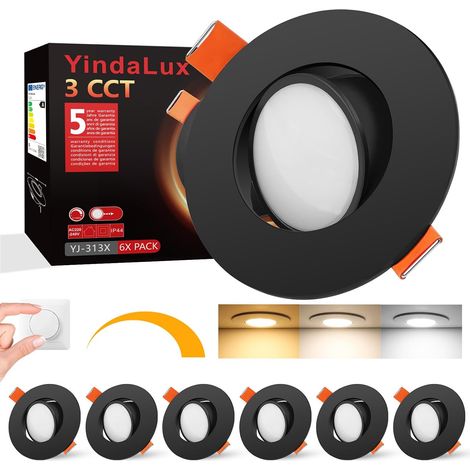 Spot LED Encastrable Dimmable 5W Noir Spot LED Extra Plat Spots de Plafond 45° Orientable Blanc Chaud 3000K Blanc Neutre 4000K Blanc Froid 6000K Spot Encastrable pour salle de bain et cuisine,Lot de 6 (1/5)