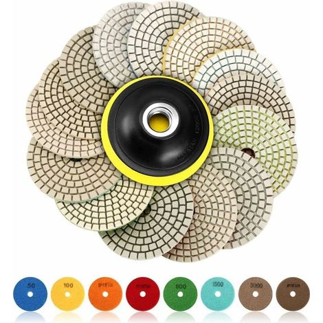 Diamant-Polierpads, 15 Stück 4 Zoll (100 mm), Diamant-Polierscheiben, Beton-Polierpads, Marmor-Granit-Polierpads, 50–6000 für Pufferpolierer (1/5)