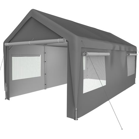 Carpa garaje 3x6 m gris de metal con ventanas enrollables y paredes desmontables (1/5)