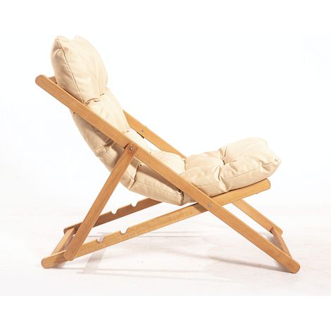 Elegante sedia da giardino, 100% faggio, non verniciata, 59 cm L x 90 cm A x 44 cm P. Marrone e crema, con trattamento conservativo a base d'acqua. Ideale per il relax all'aperto. (1/4)