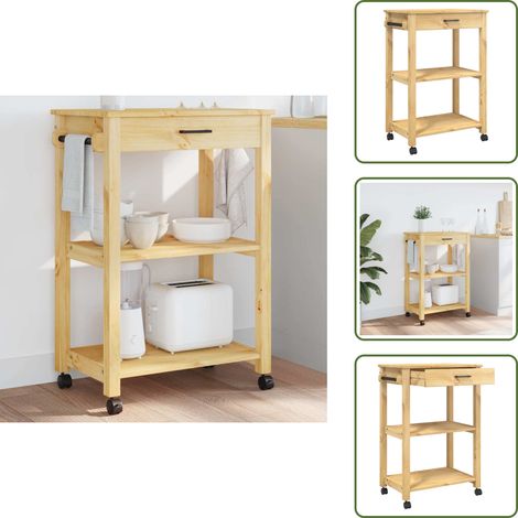 The Living Store Chariot de cuisine MONZA 60x40x90 cm bois massif de pin - Chariot De Cuisine - Chariot À Légumes - Meuble De Rangement - Mobilier De Cuisine - Chariot Vintage (1/5)