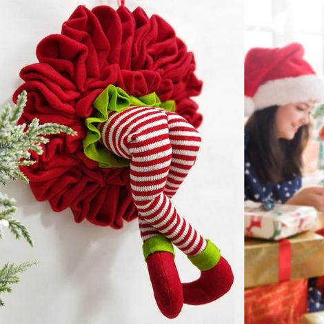 Guirlande De Porte De Noël - Guirlande En Jute Avec Jambes De Lutin - Décoration Intérieure Pour Porte D'Entrée, Arbre De Noël, Mur, Fenêtre - 1 Pièce (1/5)