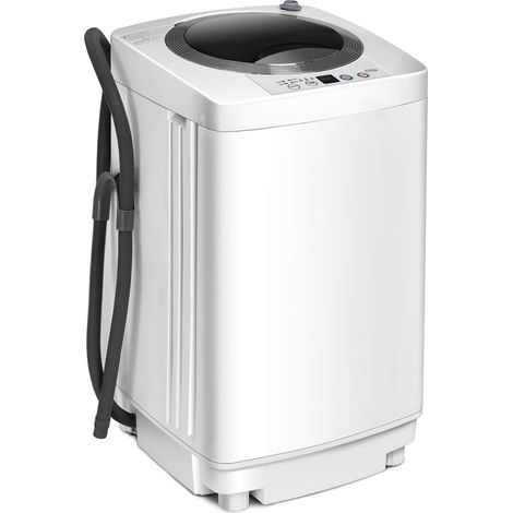 COSTWAY Waschmaschine Waschvollautomat, Mini Waschmaschine mit Pump, Schleuder, Display / 3,5kg / 240W/ 43×43×75cm / Weiß / 240W