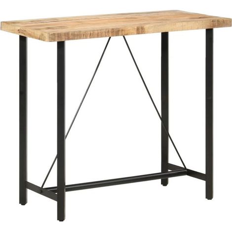 Table haute de bar manguier massif clair et pieds métal noir Atsir 120cm (1/5)