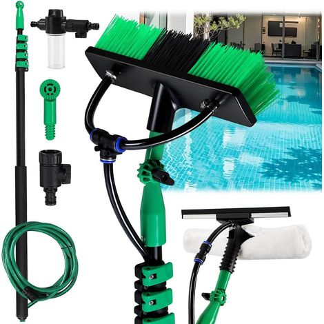 Brosse de lavage télescopique 3,6 m, avec manche télescopique en aluminium, brosse télescopique avec raccord d'eau, nettoyage des fenêtres et des installations PV, brosse télescopique, avec (1/5)