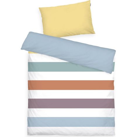 Linge de lit Enfant Renforcé, 40x60 cm + 100x135 cm, 100% Coton/Renforcé, avec Motif réversible et Fermeture éclair, Coloured Strips Multicolour (Multi Colour) (1/5)