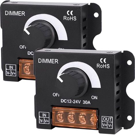 2pcs Contrôleur de Gradation PWM DC12V/24V 30A,Bouton de Réglage de la luminosité,Interrupteur Marche/arrêt pour Bandes Lumineuses LED Monochromes,Variateur de lumière LED à Coque Métallique