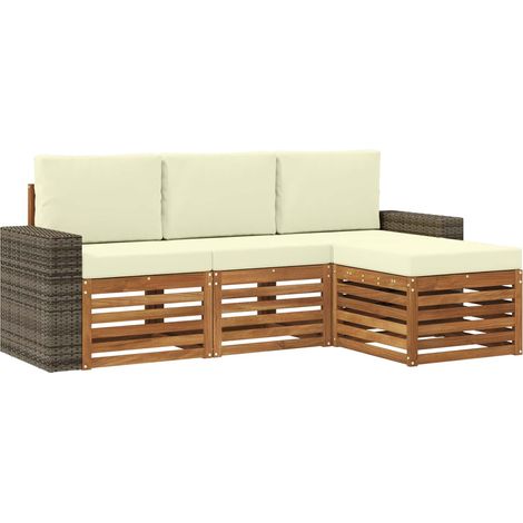 Conjunto de sofás de exterior con cojín 4 pcs Natural y Crema vidaXL