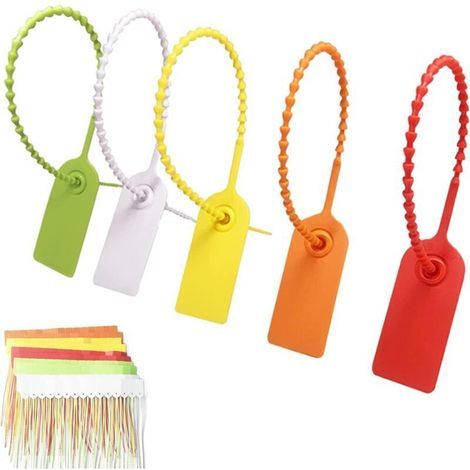 100 Pièces Plastique Serre câble, Multicolore Serre câble, Etiquettes Serre câbles, étiquettes de Sécurité en Plastique, Boutons Anti contrefaçon pour l'habillement et la Logistique (5 Couleurs) (1/5)