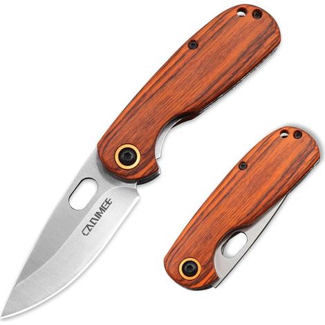 Couteau pliant avec manche en bois, lame en acier D2, couteau de poche EDC pour camping en plein air