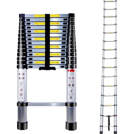 Scala Telescopica in Alluminio, Scala Domestica Multiuso, Regolabile in Altezza, Carico Massimo 150 Kg Riparazioni Domestiche, Deposito in Soffitta - 4.7m