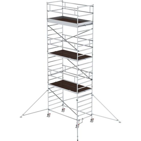 Günzburger Steigtechnik Echafaudage roulant 1,35 x 2,45 m avec stabilisateur &amp double plate-forme Hauteur de plate-forme 6,35 m - 168636