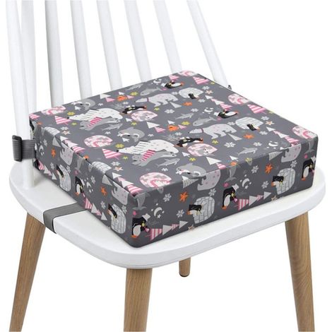 Rialzo per seggiolone 33x33x8 cm - Cuscino rialzato per seggiolone per bambini, da viaggio e per uso domestico. Rialzo in schiuma con federa lavabile. Stampa animalier, grigio.
