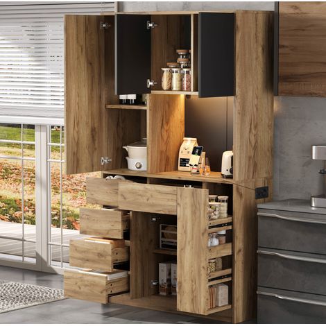 Credenza alta da cucina 185 x 105 x 40 cm, LED, prese integrate, MDF DESVIAE (1/5)