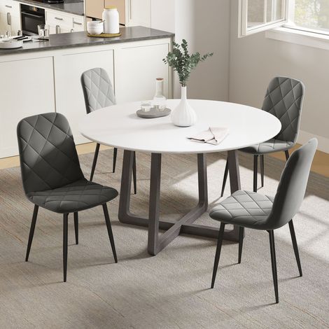Set di 4 sedie da pranzo imbottite con schienale alto, gambe in acciaio e tessuto effetto velluto, grigio