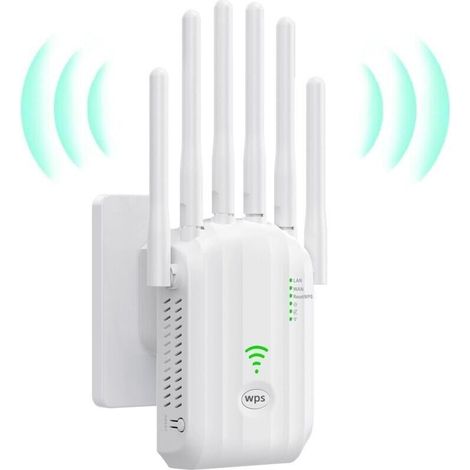 Leistungsstarker WLAN-Repeater, WLAN-Verstärker der neuesten Technologie mit 6 Antennen, die eine Fläche von 10.000 m² abdecken, 2 LAN-Anschlüsse, WLAN-Repeater für Zuhause und Büro (Weiß) (1/5)