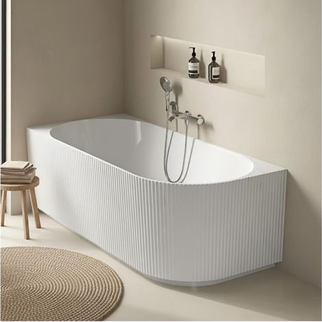 Mob-In – Baignoire semi-îlot d'angle gauche 170cm – Acrylique Lucite® striée – Capacité 283L – Isolation thermique efficace