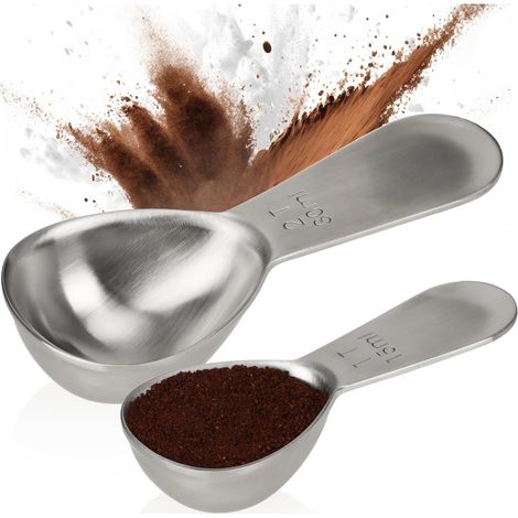 Lot de 2 distributeurs de café en acier inoxydable - Cuillères doseuses en deux tailles - Avec poignée ergonomique - Verre doseur de cuisson et de cuisson (argent - 30 ml + 15 ml)