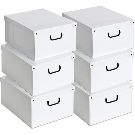 Lot de 6 Boite de Rangement avec Couvercle, Boite en carton, Rangement Vetement, Meuble de Rangement Chambre, Bureau, Panier de Rangement, Organisateur Tiroir, 40x50x25 cm Blanc Large