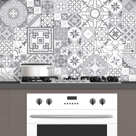 Adhésifs Carrelages Autocollant Design Vintage Nuance de Gris Carreaux de Ciment Carrelage Sticker Mural Salle de Bain et Cuisine 60 Pièces de 10 x 10 cm (1/5)