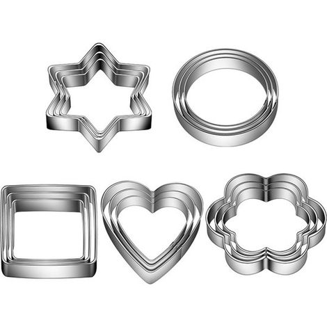 Set di 15 formine per biscotti. Formine: cuore, fiore, rotonde, stella, quadrate. Formine piccole. Stampini piccoli per dolci. (1/5)